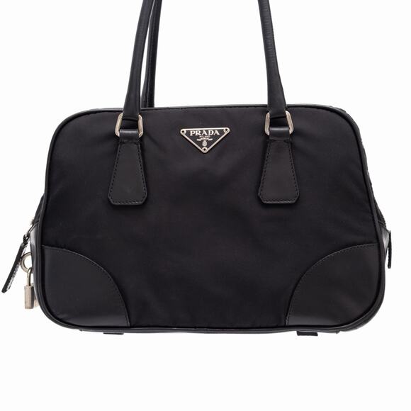 PRADA Tessuto Nylon Triangle Logo Bauletto Bag Black Vintage Y2K RARE - Picture 2 of 15